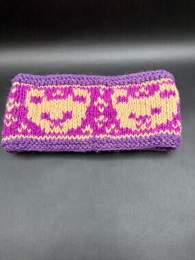 Lakhays 100% Wool Teddy Bear Knit Headband Ear Warmer Fleece Lined Nepal Purple